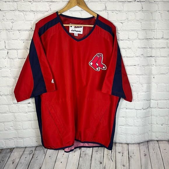 Majestic Boston Red Socks Pullover Windbreaker  size XL Red Blue Baseball 80s - Picture 1 of 11